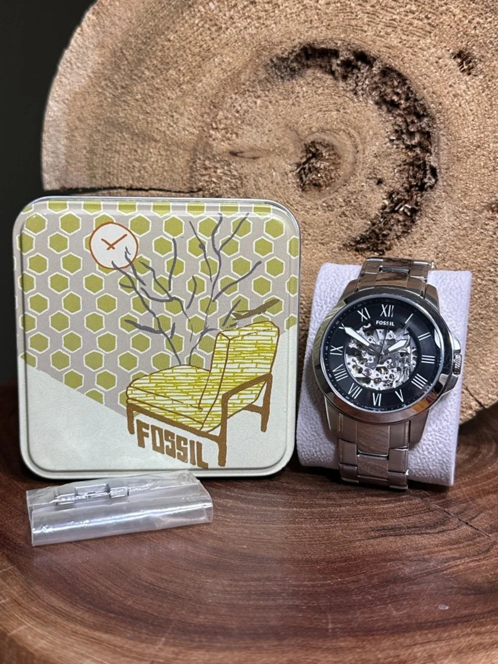 FOSSIL ME3103 Grant Automatic Skeleton Watch + Tin & Extra Link